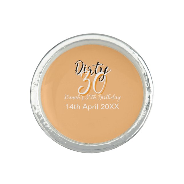 Dirty thirty orange white simple retro birthday ad ring (Front)