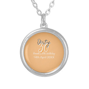 Dirty thirty orange white simple retro birthday ad silver plated necklace