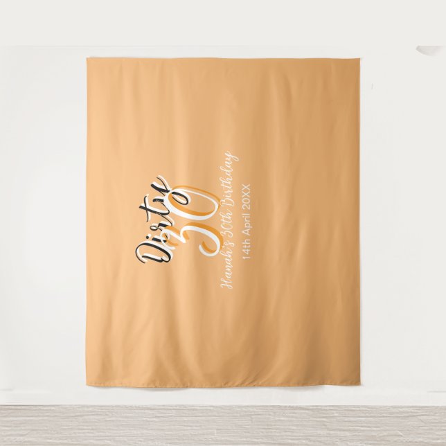 Dirty thirty orange white simple retro birthday ad tapestry (Front)