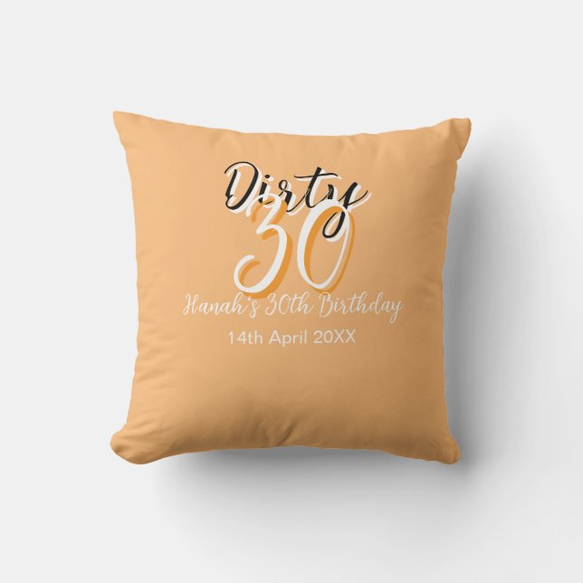 Dirty thirty orange white simple retro birthday ad throw pillow (Front)