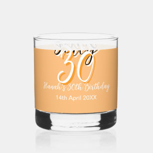 Dirty thirty orange white simple retro birthday ad whiskey glass