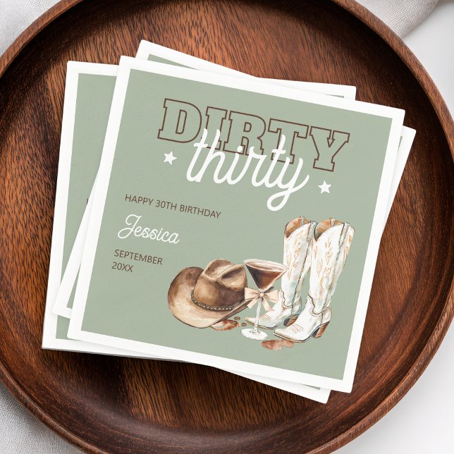 Dirty Thirty Rodeo Sage Green 30th Birthday Party Napkins (Dirty Thirty Rodeo Sage Green 30th Birthday Party Napkins)