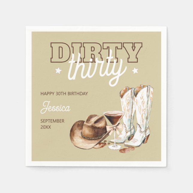 Dirty Thirty Rodeo Taupe Beige 30th Birthday Party Napkins (Front)