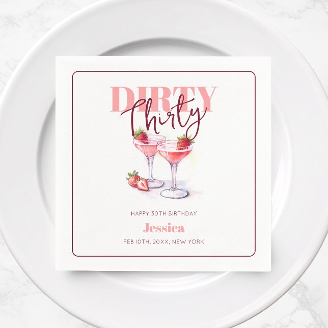 Dirty Thirty Strawberry Martini 30th Birthday Napkins (Dirty Thirty Strawberry Martini 30th Birthday Napkins)