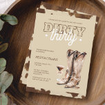 Dirty Thirty Western Country 30th Birthday Party Invitation<br><div class="desc">Dirty Thirty Western Country 30th Birthday Party Invitation features a playful mix of rustic Western style with brown tones, cow print background, watercolor cowboy boots, and a espresso martini glass with a bow for a fun twist. Bold block and script fonts highlight the “Dirty Thirty” theme, perfect for a wild...</div>