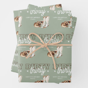 Dirty Thirty Western Cowgirl 30th Birthday Party Wrapping Paper Sheets