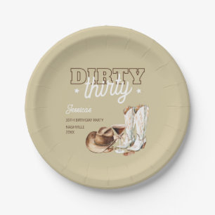 Dirty Thirty Western Rodeo Beige 30th Birthday Paper Plates