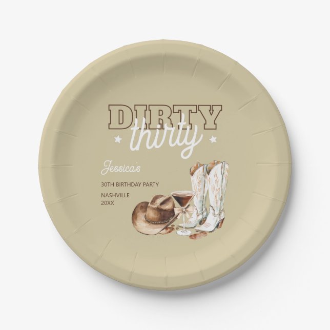 Dirty Thirty Western Rodeo Beige 30th Birthday Paper Plates (Front)