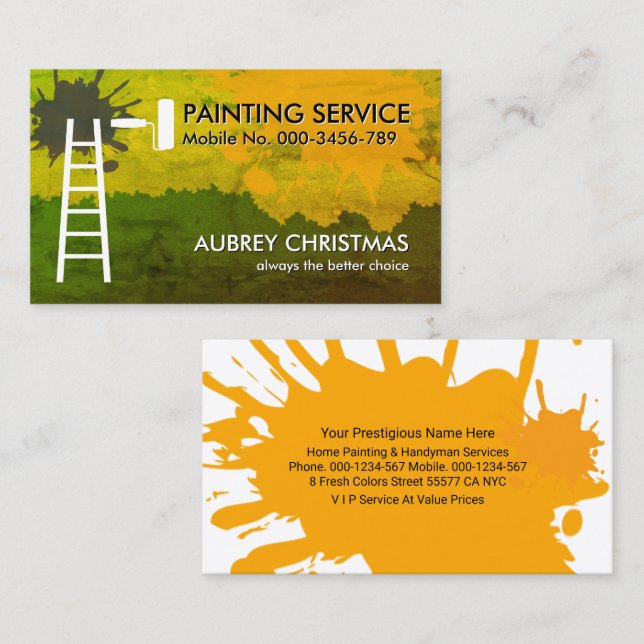 Dirty Wall Painting Colors Roller Brush  Business Card (Front/Back)