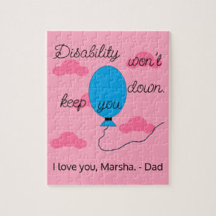 Disability won't Keep You Down:  Pink & Blue Jigsaw Puzzle