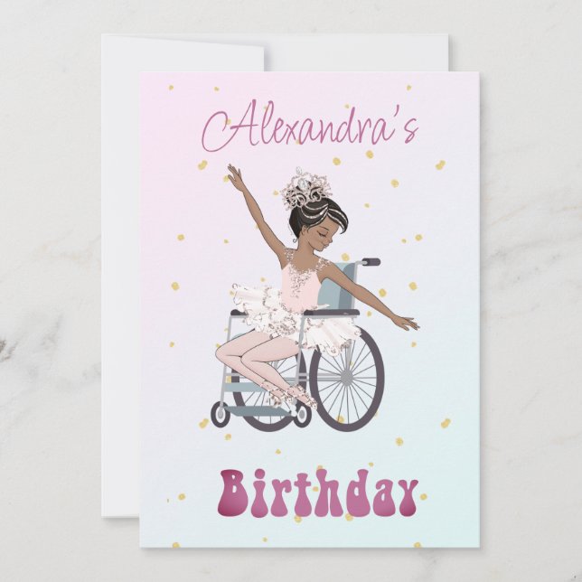 Disabled Ballerina African American Girls Pink Invitation (Front)