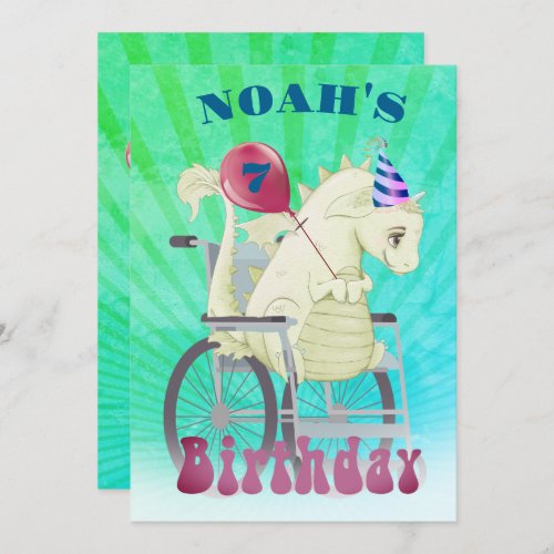 Disabled Boys Dragon Green Birthday Invitation