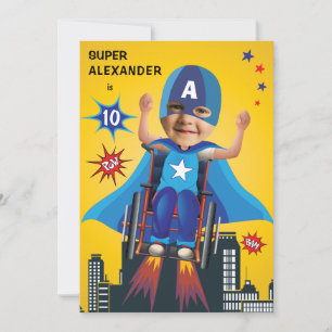 Disabled Flying Superhero Wheelchair Fun Birthday Invitation