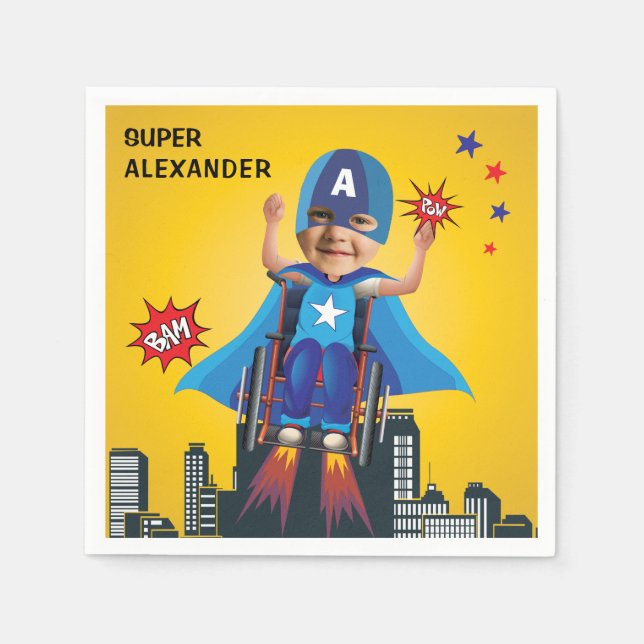 Disabled Flying Superhero Wheelchair Fun Birthday  Napkins (Front)