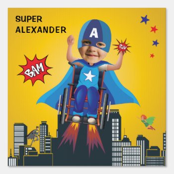 Disabled Flying Superhero Wheelchair Fun Birthday Sign by Whimzazzical at Zazzle