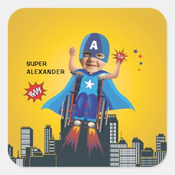Disabled Flying Superhero Wheelchair Fun Birthday Square Sticker by Whimzazzical at Zazzle