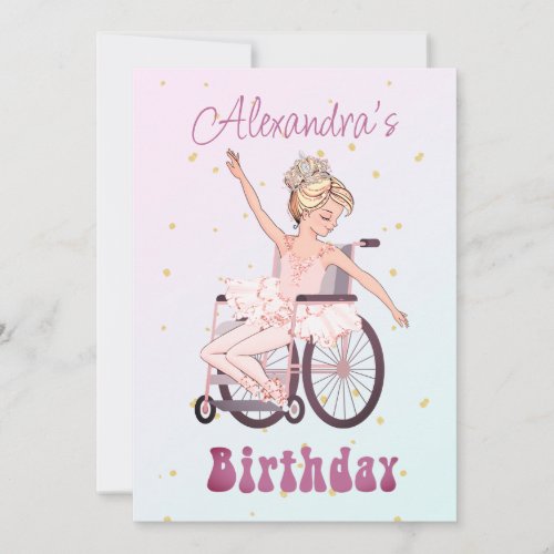 Disabled Girl Ballerina Birthday Pink  Invitation