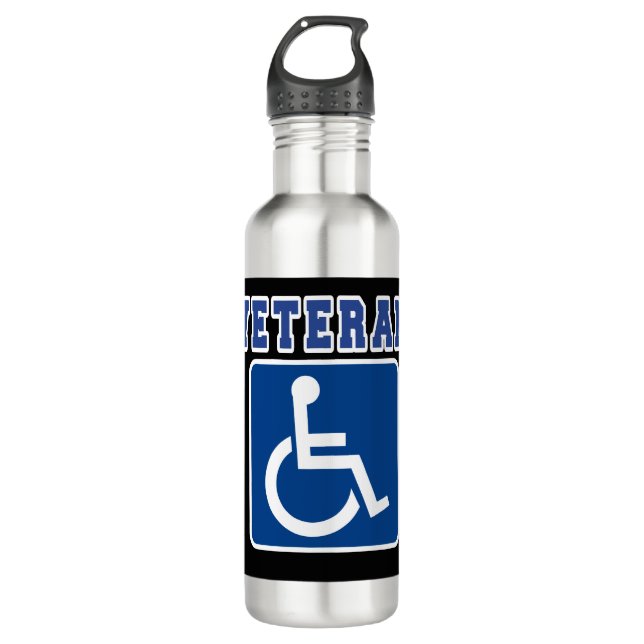 Disabled Handicapped Veteran Stainless Steel Water Bottle (Front)