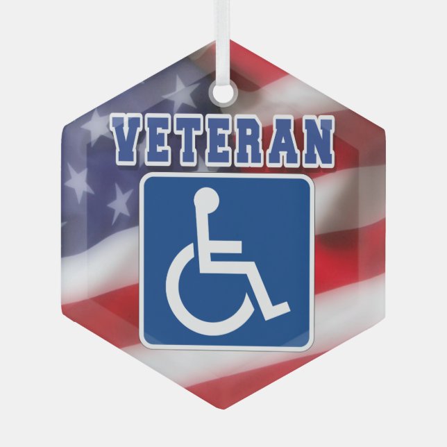 Disabled Handicapped Veteran USA Glass Ornament (Front)
