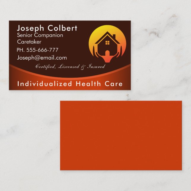 Disabled Homecare Caregiver Nurse Home in Hand Business Card (Front/Back)