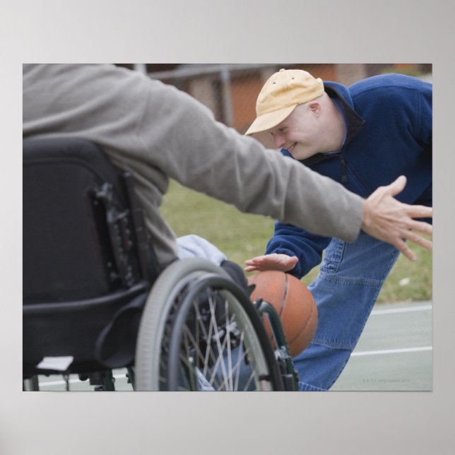 Disabled man playing basketball with his son poster (Front)