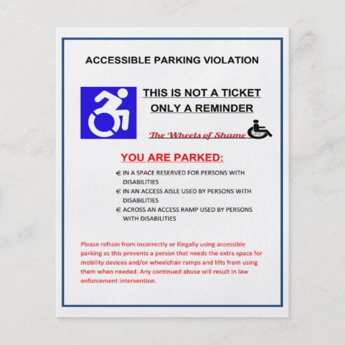 Disabled Parking Space Warning Flyer