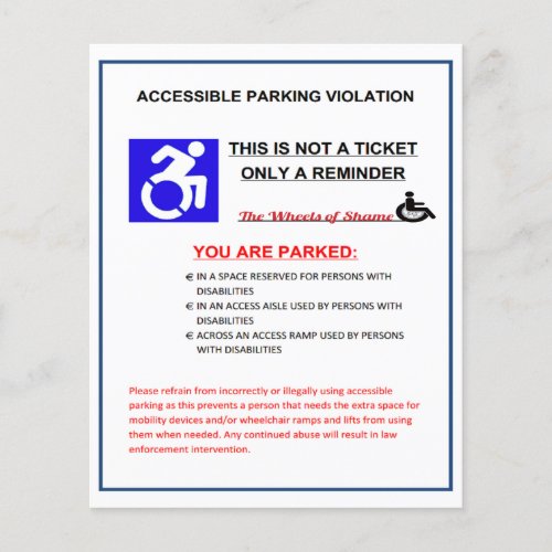 Disabled Parking Space Warning Flyer