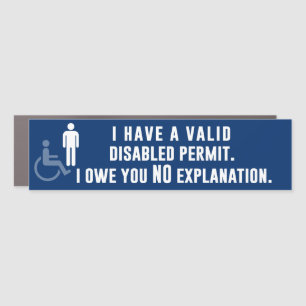 Disabled Permit Explanation Invisible Disability Car Magnet