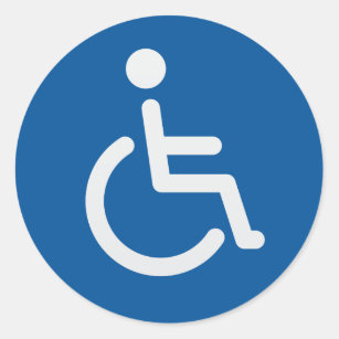 Disabled sign or handicapped symbol blue and white classic round sticker