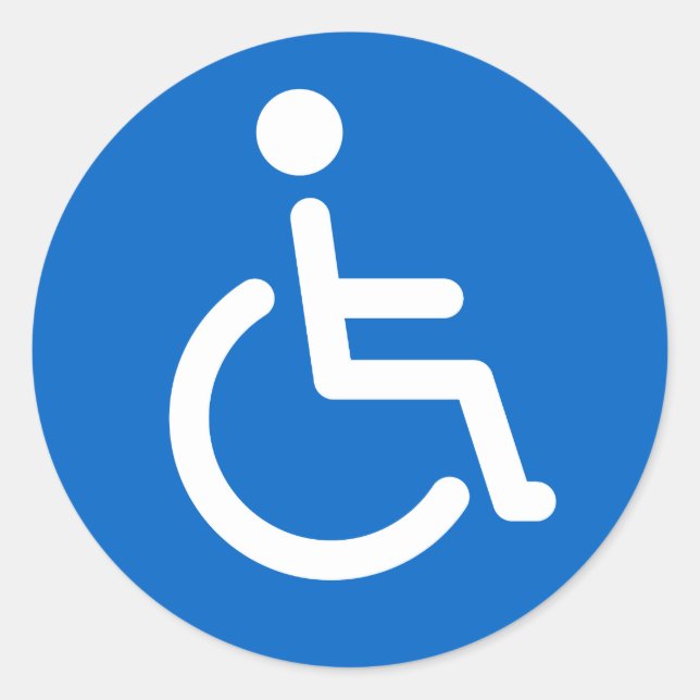 Disabled sign or handicapped symbol blue and white classic round sticker (Front)