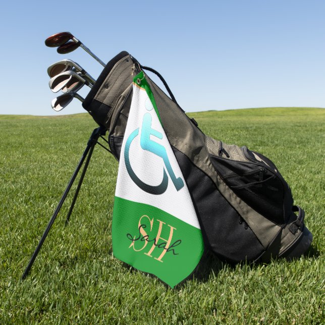 Disabled Symbol & monogrammed / Golf Towel (Green)
