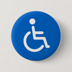 Disabled symbol or blue and white handicap sign pinback button