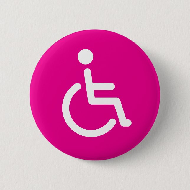 Disabled symbol or pink handicap sign for girls pinback button (Front)