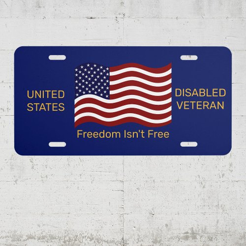 Disabled Veteran USA Flag Custom Text Vanity License Plate