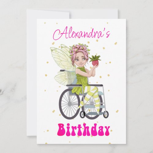 Disabled Wheelchair Fairy Pink Hair Girls Birthday Invitation