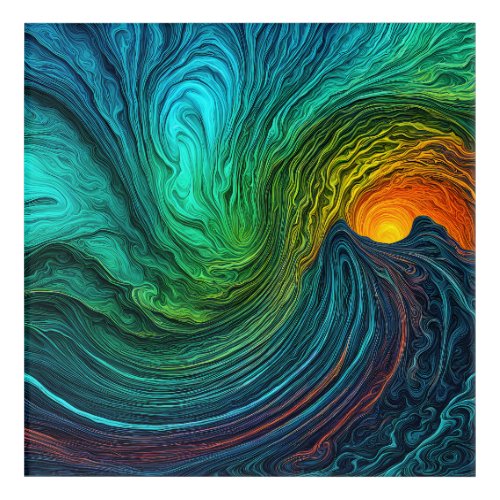 Disappearing Sun Abstract Fractal Waves Acrylic Print