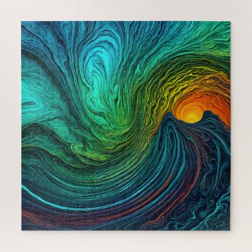 Disappearing Sun Abstract Fractal Waves Jigsaw Puzzle