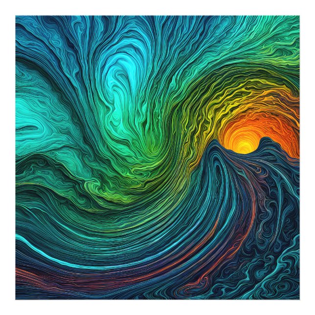 "Disappearing Sun" Abstract Fractal Waves Photo Print (Front)