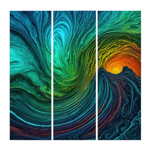 Disappearing Sun Abstract Fractal Waves Triptych