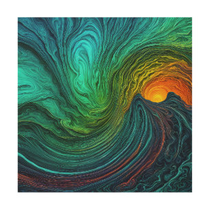 "Disappearing Sun" Abstract Fractal Waves Wood Wall Art