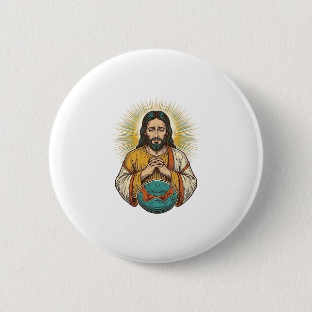Disappointed Jesus Deflated Exercise Ball Gym Fail Button (Front)