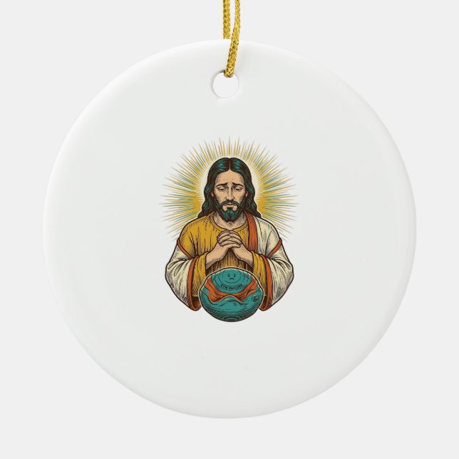 Disappointed Jesus Deflated Exercise Ball Gym Fail Ceramic Ornament (Front)