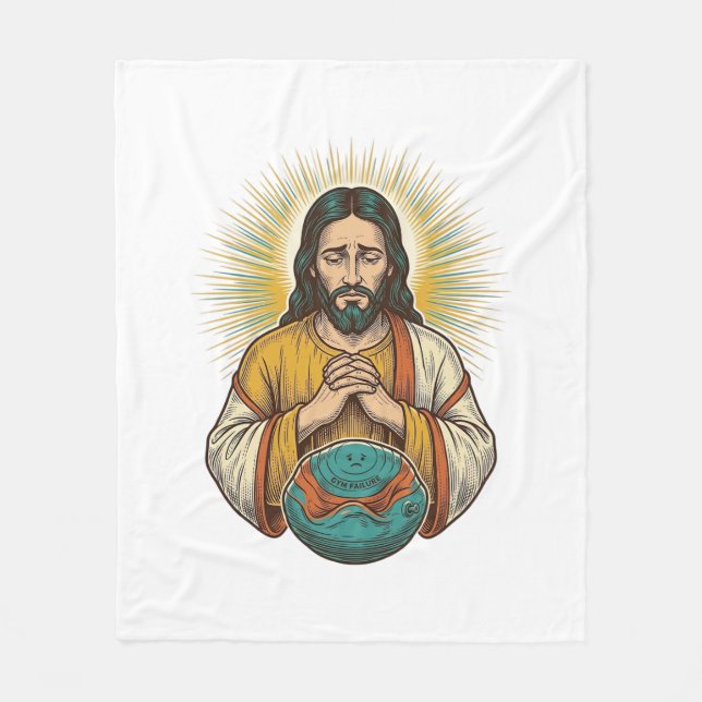 Disappointed Jesus Deflated Exercise Ball Gym Fail Fleece Blanket (Front)