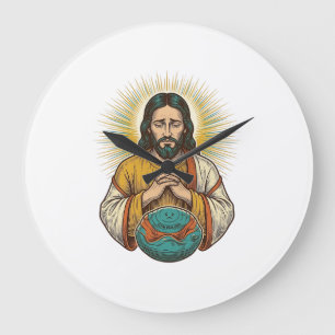 Disappointed Jesus Deflated Exercise Ball Gym Fail Large Clock