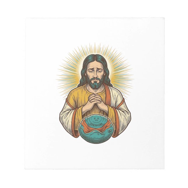 Disappointed Jesus Deflated Exercise Ball Gym Fail Notepad (Front)