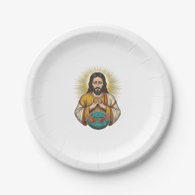 Disappointed Jesus Deflated Exercise Ball Gym Fail Paper Plates (Front)