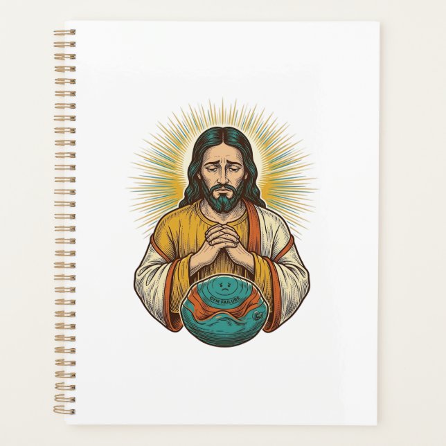 Disappointed Jesus Deflated Exercise Ball Gym Fail Planner (Front)
