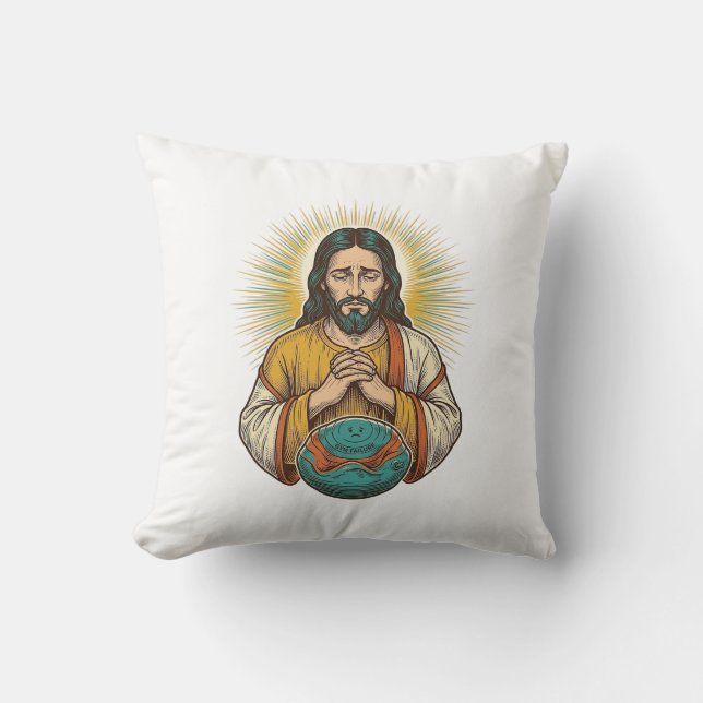 Disappointed Jesus Deflated Exercise Ball Gym Fail Throw Pillow (Front)