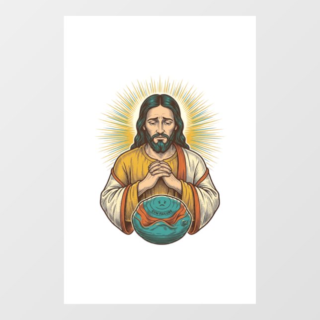 Disappointed Jesus Deflated Exercise Ball Gym Fail Window Cling (Sheet)