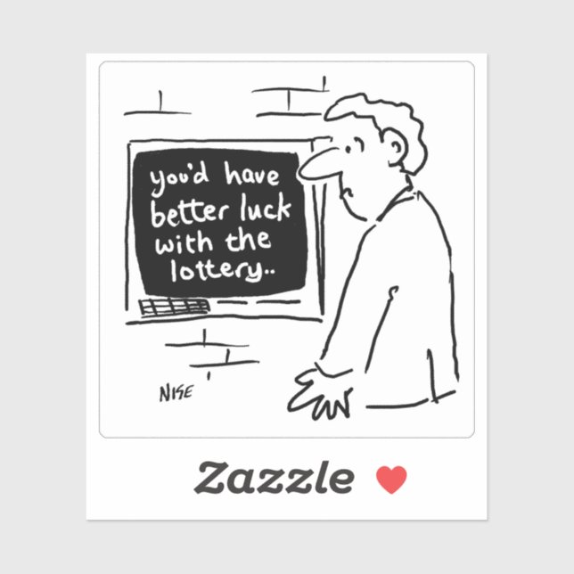 Disappointed Man at ATM Cartoon. Sticker (Sheet)